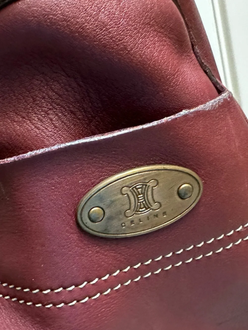 Authentic Celine Burgundy Leather Satchel with Bonus Long Wallet - Picture 2 of 16